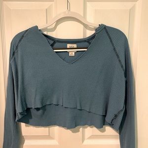 Urban Outfitters BDG V-Neck Cropped Long Sleeve Shirt